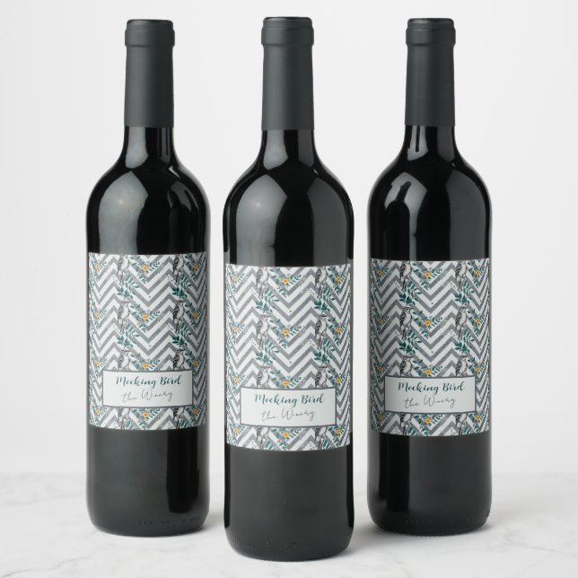 Étiquette Pour Bouteilles De Vin Zigzag Bird % Motif de fleurs (Bouteilles)