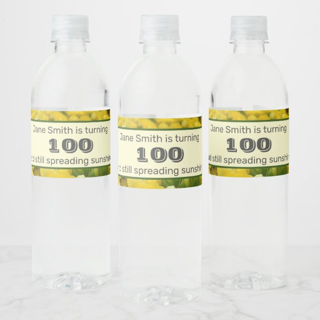 Étiquette Pour Bouteilles D'eau 100e anniversaire Jaune Fleur Photo Jaune Jalon (Bouteilles)