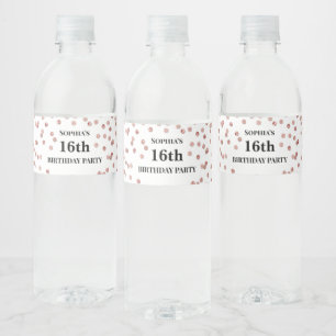 Étiquette Pour Bouteilles D'eau 16e anniversaire Rose Gold Confetti