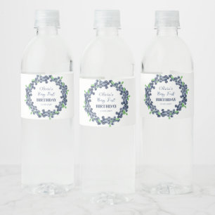 Étiquette Pour Bouteilles D'eau 1ère fête d'anniversaire Blueberry Baby Girl