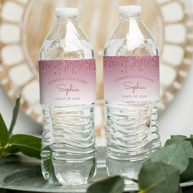 Étiquette Pour Bouteilles D'eau 2024 Burgundy Parties scintillant Drip Party (Créateur téléchargé)