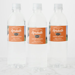 Étiquette Pour Bouteilles D'eau 2 Félicitations pour la Graduation Photo Orange Bl