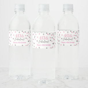 Étiquette Pour Bouteilles D'eau 40 et fabuleux Confetti d'argent rose pour l'anniv