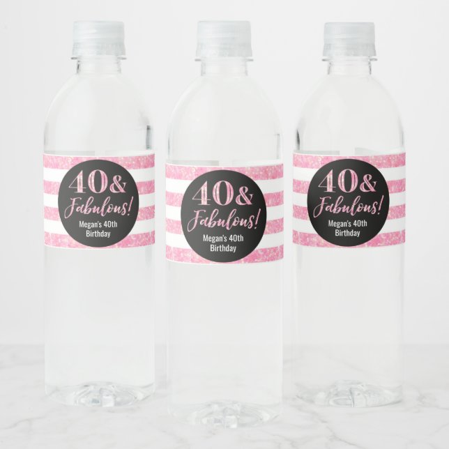 Étiquette Pour Bouteilles D'eau 40 & Fabuleux Anniversaire Parties scintillant ros (Bouteilles)