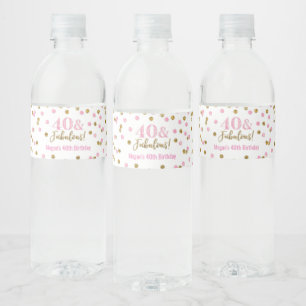 Étiquette Pour Bouteilles D'eau 40 & Fabuleux Anniversaire Pink Gold Confetti