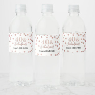 Étiquette Pour Bouteilles D'eau 40 & Fabuleux Anniversaire Rose Gold Confetti