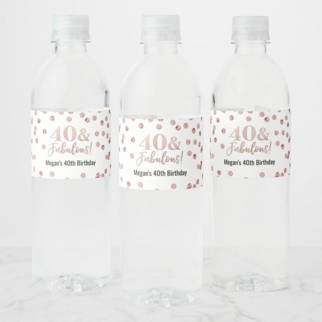 Étiquette Pour Bouteilles D'eau 40 & Fabuleux Anniversaire Rose Gold Confetti (Bouteilles)