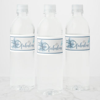 Étiquette Pour Bouteilles D'eau 50 et Fabulous Elegant Blue Floral Aquarelle