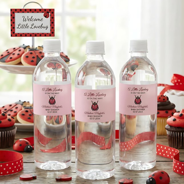 Étiquette Pour Bouteilles D'eau A Little Love Bug Is On The Way Ladybug (Créateur téléchargé)