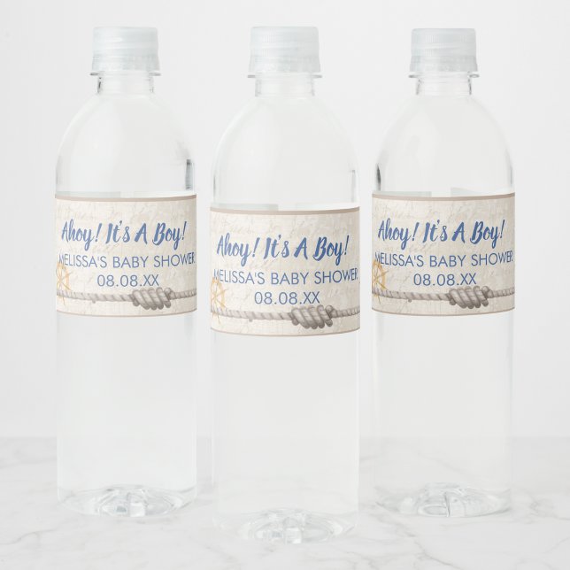Étiquette Pour Bouteilles D'eau Ahoy est un thème de baby shower nautique garçon (Créateur téléchargé)