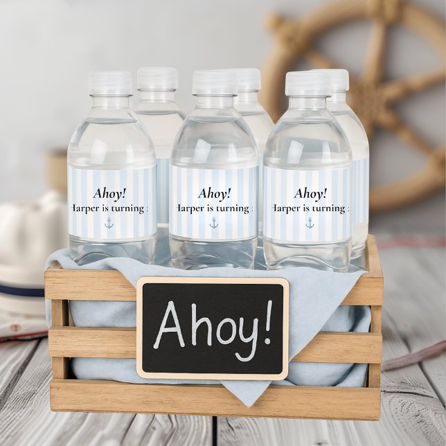 Étiquette Pour Bouteilles D'eau Ahoy Nautical | Pastel Blue Sailboat Anniversaire (Créateur téléchargé)