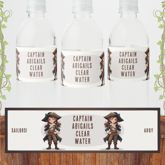 Étiquette Pour Bouteilles D'eau Ahoy Sailors ! Fille Pirate Anniversaire (Créateur téléchargé)