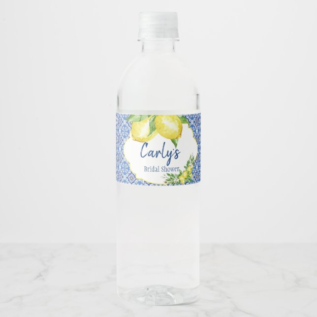 Étiquette Pour Bouteilles D'eau Amalfi Aquarelle Douche citron (Devant)