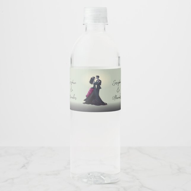 Étiquette Pour Bouteilles D'eau Amoureux romantiques gothiques Mariage élégant (Devant)