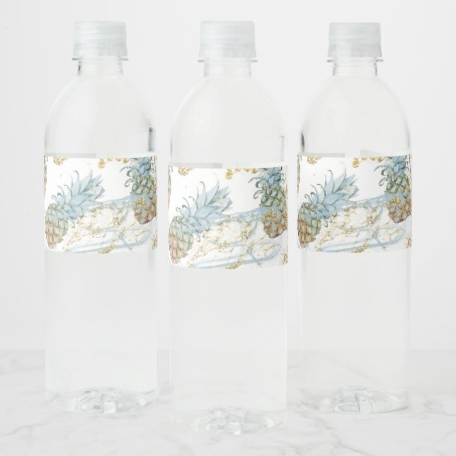 Étiquette Pour Bouteilles D'eau Ananas Or Pailletés Anniversaire Fête (Bouteilles)