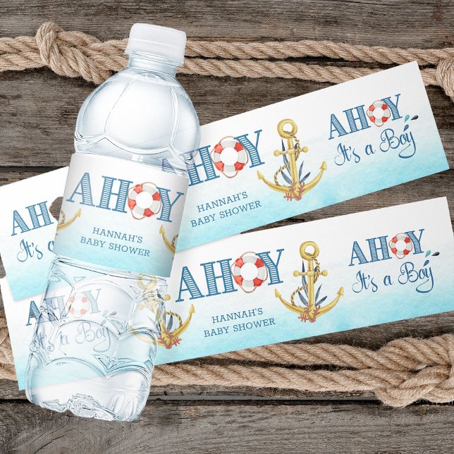 Étiquette Pour Bouteilles D'eau Ancre nautique Ahoy C'est un Baby shower garçon (Water Bottle labels from my Ahoy it's a boy Nautical Baby Shower collection)