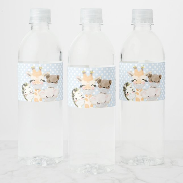 Étiquette Pour Bouteilles D'eau Animaux Avec Masques Conduits Par Baby shower (Bouteilles)