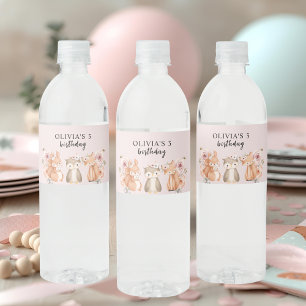 Étiquette Pour Bouteilles D'eau Animaux des bois rose d'anniversaire