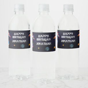 Étiquette Pour Bouteilles D'eau Anniversaire bleu de l'astronaute Galaxi