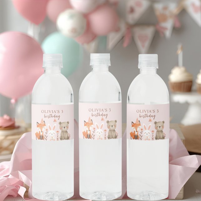 Étiquette Pour Bouteilles D'eau "Anniversaire de enfant des animaux de bois (Créateur téléchargé)