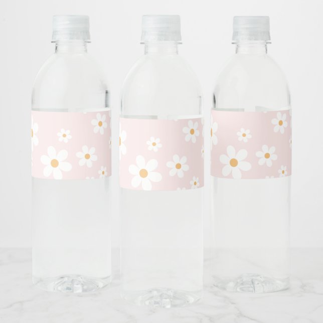 Étiquette Pour Bouteilles D'eau Anniversaire de marguerite rose (Bouteilles)