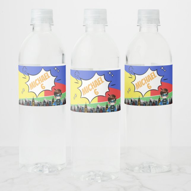Étiquette Pour Bouteilles D'eau Anniversaire de Superhero (Bouteilles)