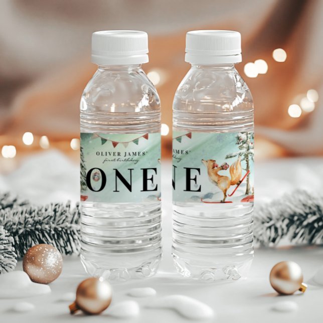 Étiquette Pour Bouteilles D'eau Anniversaire Forêt Enchantée d'Hiver (Créateur téléchargé)