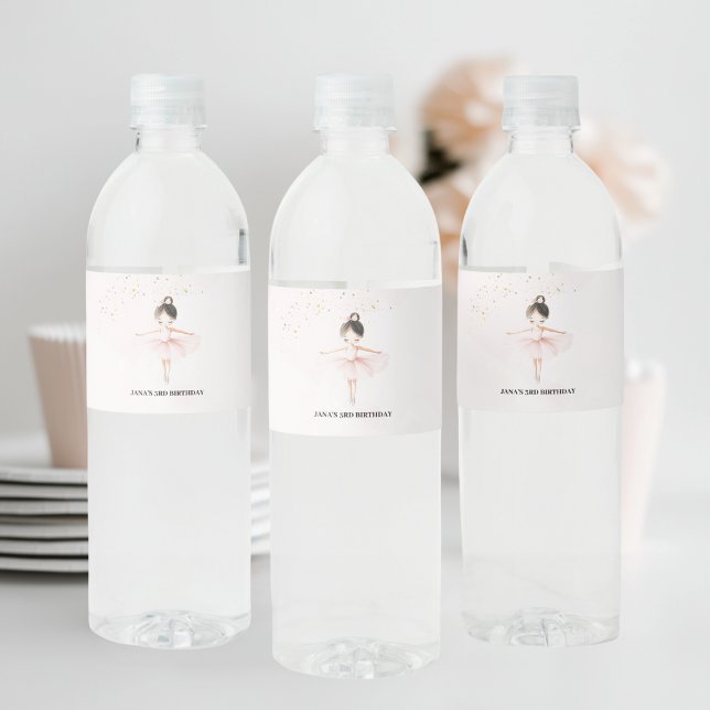 Étiquette Pour Bouteilles D'eau Anniversaire rose Ballerina élégant (Créateur téléchargé)