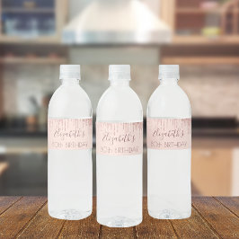 Étiquette Pour Bouteilles D'eau Anniversaire rose or parties scintillant de nom
