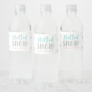 Étiquette Pour Bouteilles D'eau Anniversaire Thème Hiver Merveilleux Rose, Bleu &