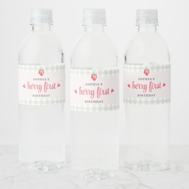 Étiquette Pour Bouteilles D'eau Aquarelle Berry fraise Premier anniversaire (Bouteilles)