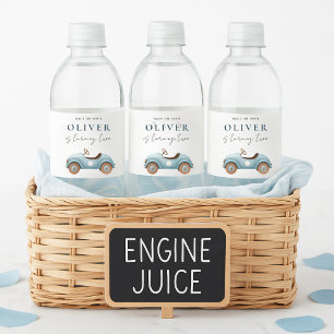 Étiquette Pour Bouteilles D'eau Aquarelle bleu voiture "Moteur Juice" Anniversaire