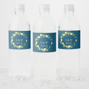 Étiquette Pour Bouteilles D'eau Aquarelle Citron et flore marine
