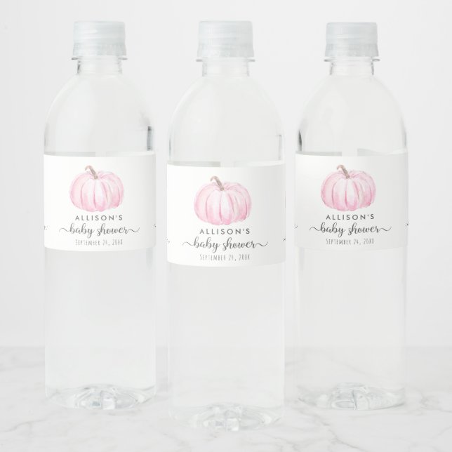 Étiquette Pour Bouteilles D'eau Aquarelle Citrouille minimale mignonne bébé fille  (Bouteilles)