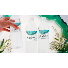 Étiquette Pour Bouteilles D'eau Aquarelle de fête d'anniversaire Turquoise et Gold