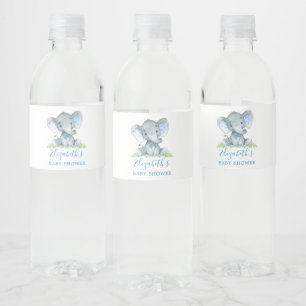 Étiquette Pour Bouteilles D'eau Aquarelle Elephant Baby shower bleu