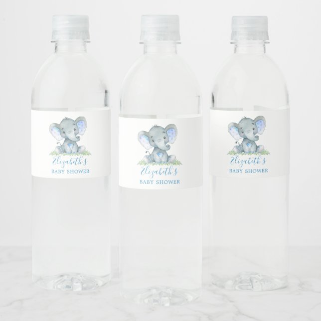 Étiquette Pour Bouteilles D'eau Aquarelle Elephant Baby shower bleu (Bouteilles)