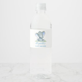 Étiquette Pour Bouteilles D'eau Aquarelle Elephant Baby shower bleu