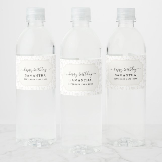 Étiquette Pour Bouteilles D'eau Aquarelle fantaisie Blanc Bow Anniversaire (Bouteilles)
