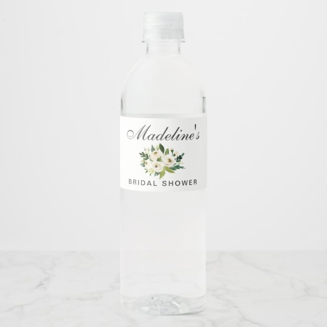 Étiquette Pour Bouteilles D'eau Aquarelle Fête des mariées verte (Devant)