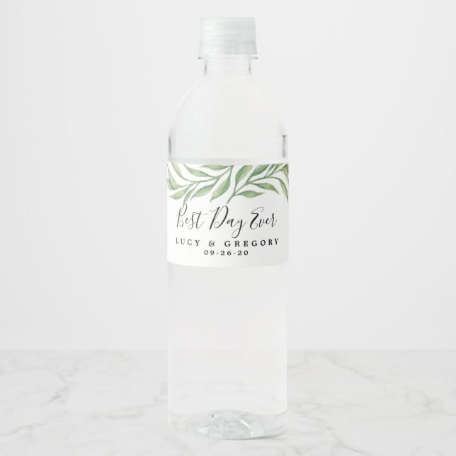 Étiquette Pour Bouteilles D'eau Aquarelle Feuilles botaniques | MARIAGE (Devant)