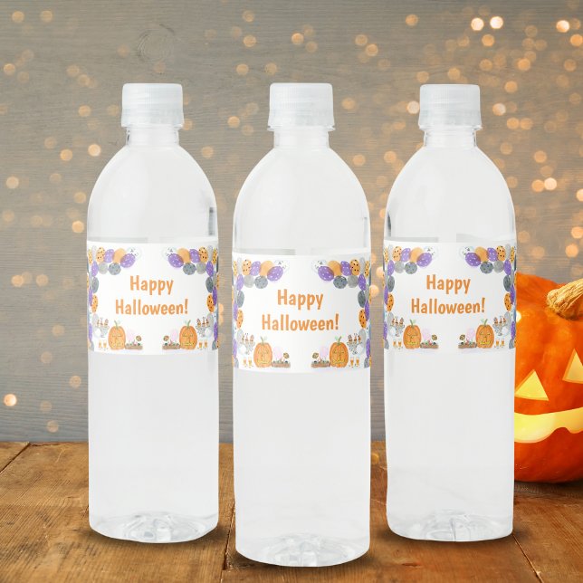 Étiquette Pour Bouteilles D'eau Aquarelle Joyeuse fête costumée d'Halloween (Créateur téléchargé)
