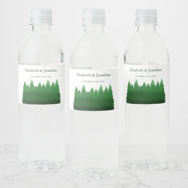 Étiquette Pour Bouteilles D'eau Aquarelle Mariage des pins de bois (Bouteilles)