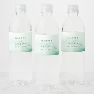 Étiquette Pour Bouteilles D'eau Aquarelle moderne   Mariage vert