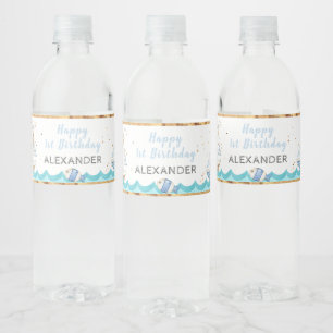 Étiquette Pour Bouteilles D'eau Aquarelle Nautique 1er anniversaire