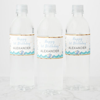 Étiquette Pour Bouteilles D'eau Aquarelle Nautique 1er anniversaire
