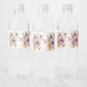 Étiquette Pour Bouteilles D'eau Aquarelle Party Boho rose Fleurs Élégant
