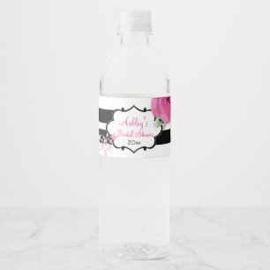 Étiquette Pour Bouteilles D'eau Aquarelle rose Roses et rayures