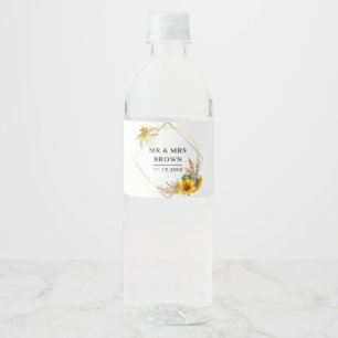 Étiquette Pour Bouteilles D'eau Aquarelle tournesol Mariage rustique