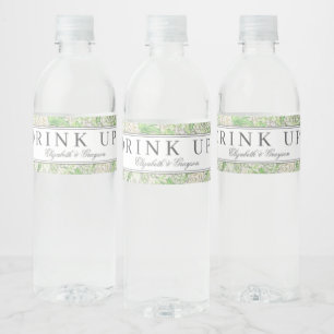 Étiquette Pour Bouteilles D'eau Aquarelle Vert et Blanc Hydrangea Crest